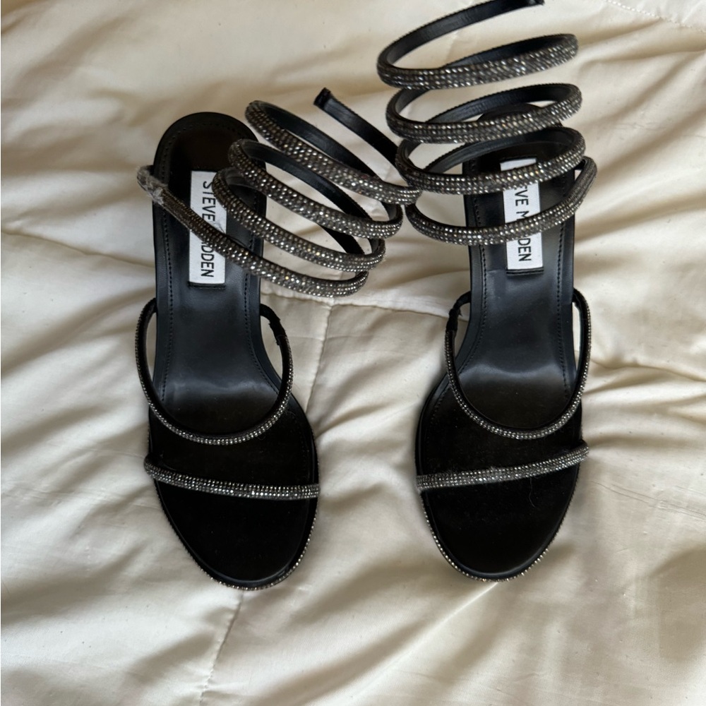 Steve Madden Black and Silver Strappy‎ Heels